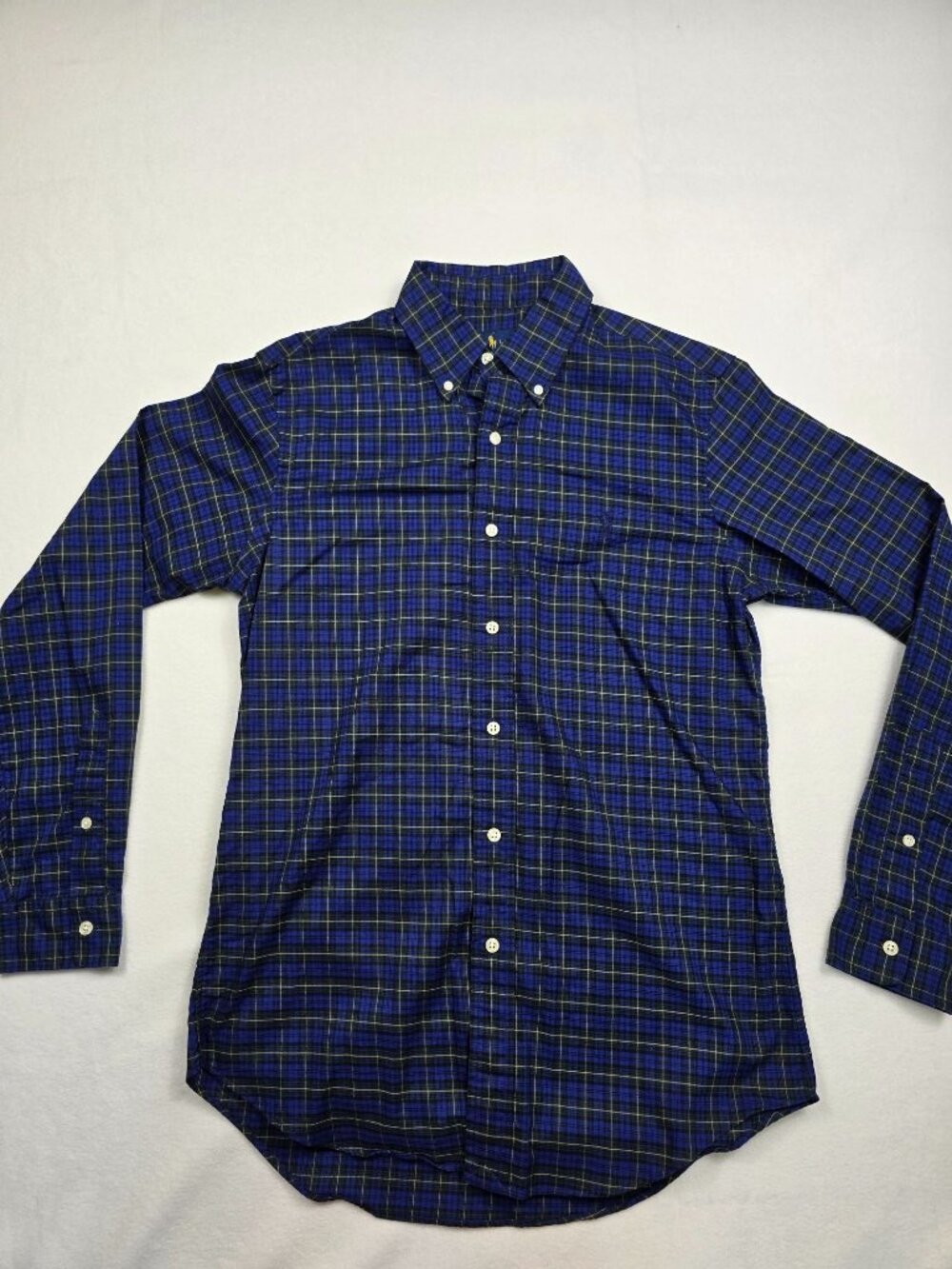 Ralph Lauren Mens Blue Yellow Plaid Button-Up Shirt Long Sleeve Small Old Money